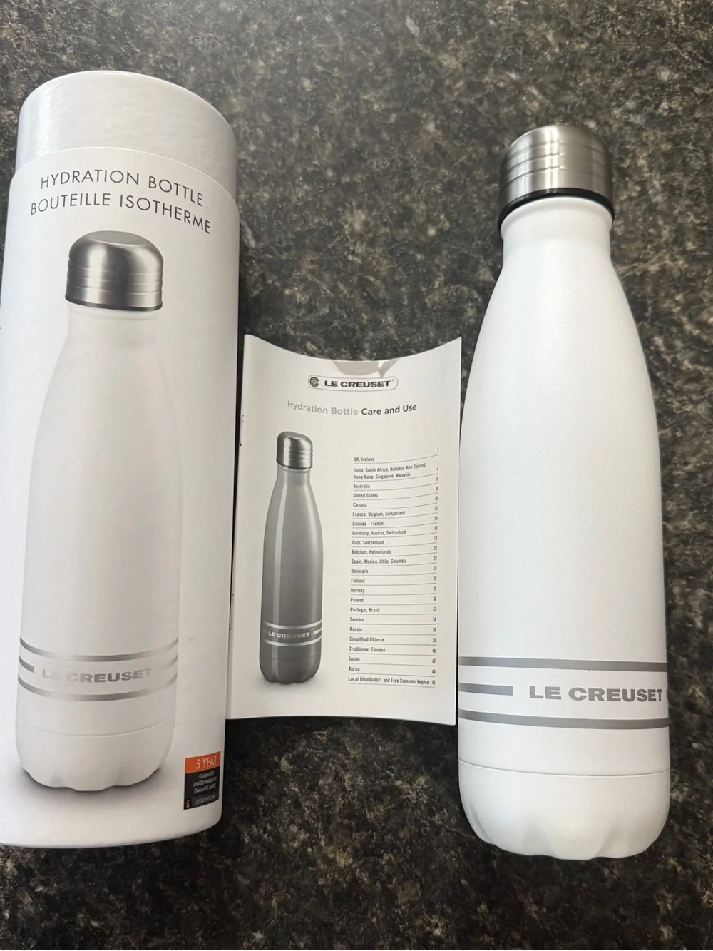 Le Creuset 17oz Hydration Bottle WHITE 18/8 Stainless Steel NIB